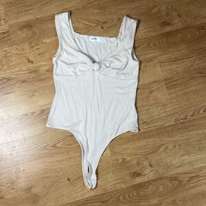 Elodie Beige Knot-Front Bodysuit